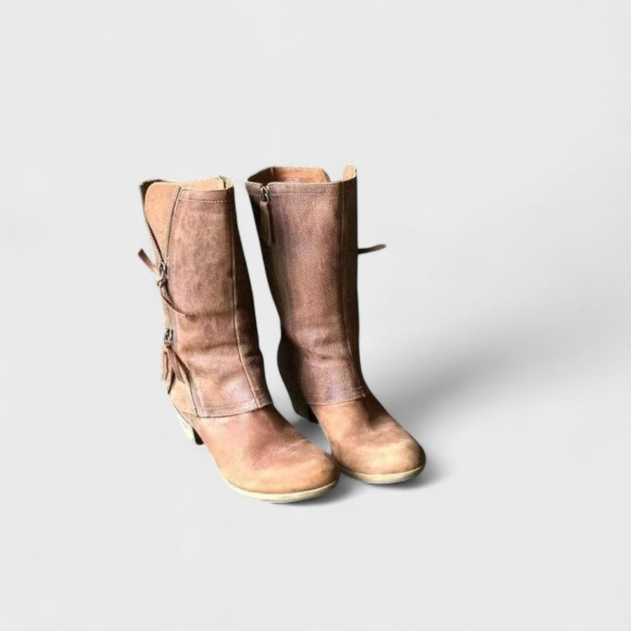 Women's Platform Boots | Mid-Calf Square Heel Suede