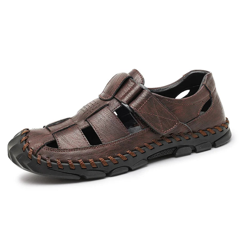 Summer Hot Selling Men's Beach Camping Shoes Handmade Soles Perforated Breathable Men's Leather Sandals Lightweight Oxford Shoes - Jack Hafford