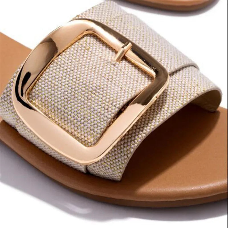 Women's Slide | Open Toe Buckle Strap Canvas