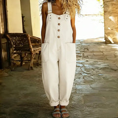 Women's Denim Overall | Button Front Relaxed Fit Wide Leg