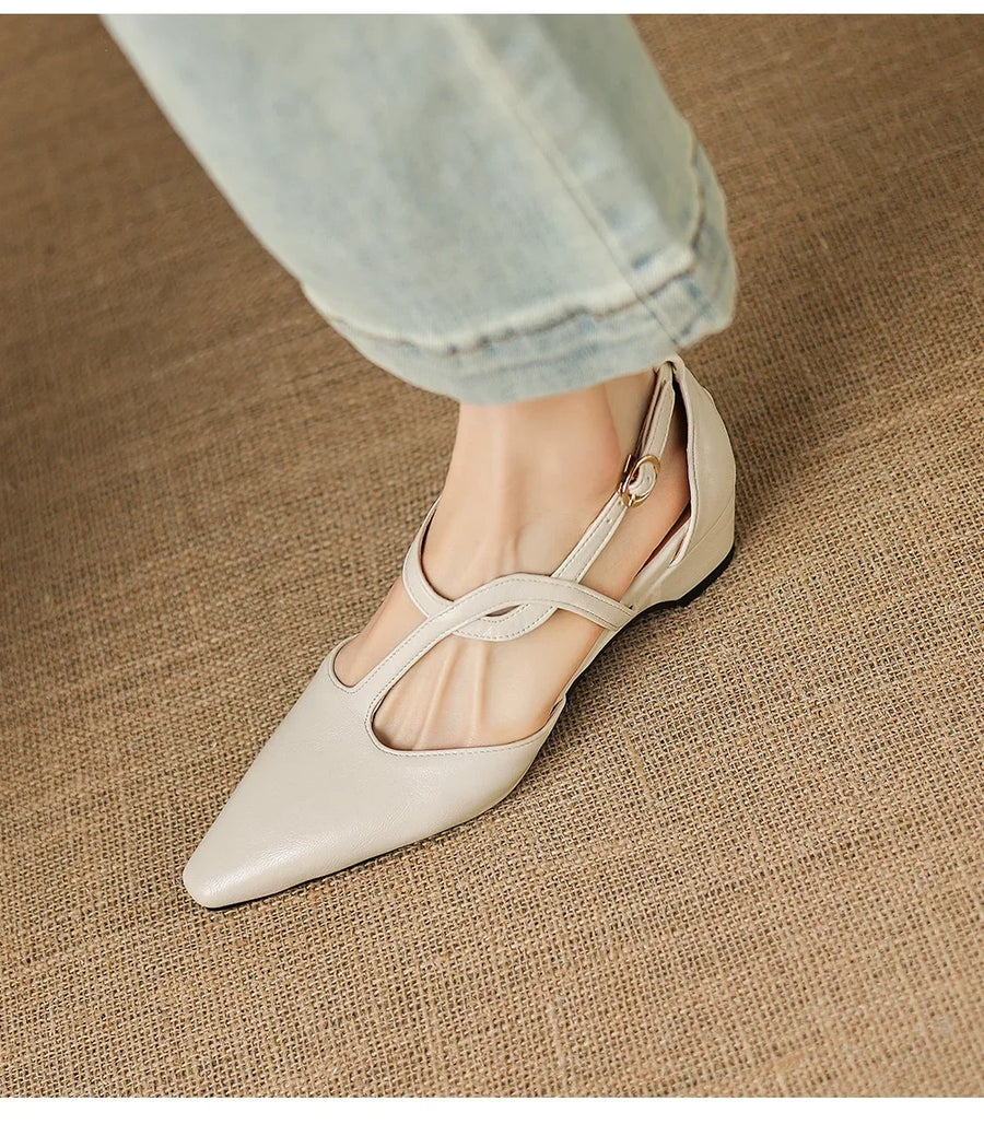 White Heels For Women | Pointed Toe Mary Jane Buckle Strap