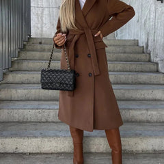 Women's Long Winter Coat | Lapel Collar Button Front Midi Length