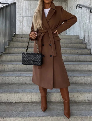 Women's Long Winter Coat | Lapel Collar Button Front Midi Length
