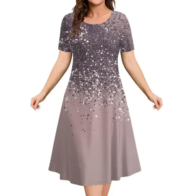 Women's Christmas Dress | Midi A-Line Round Neckline Short Sleeve