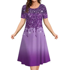 Women's Christmas Dress | Midi A-Line Round Neckline Short Sleeve