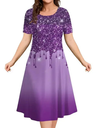 Women's Christmas Dress | Midi A-Line Round Neckline Short Sleeve