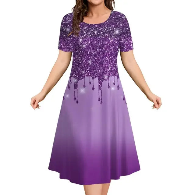 Women's Christmas Dress | Midi A-Line Round Neckline Short Sleeve