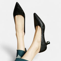 Women's Kitten Heels | Pointed Toe Leather Embossed