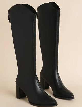 Women's Thigh High Boots | Pointed Toe Block Heel Zip Closure