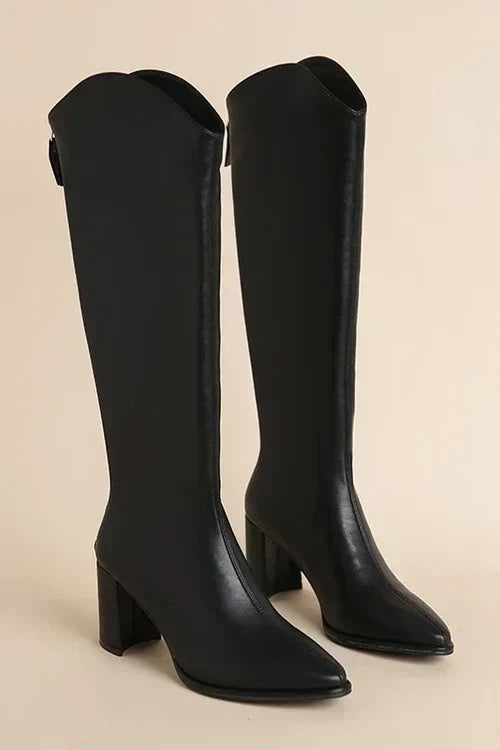 Women's Thigh High Boots | Pointed Toe Block Heel Zip Closure