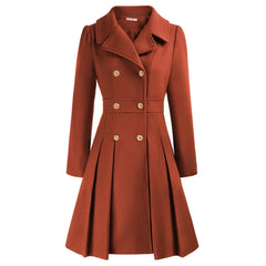 Women's Wool Coat | Double Breasted Notched Lapel A-Line Midi