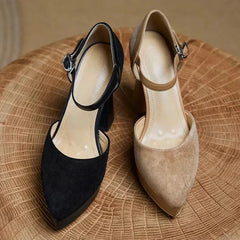 Women's Platform Heels | Rounded Toe Ankle Strap Buckle Block Heel