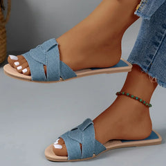 Women's Slide | Padded Criss-Cross Square Toe Flat