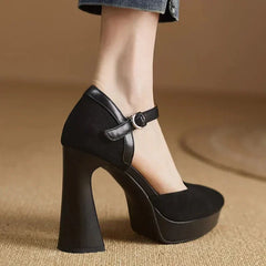 Women's Platform Heels | Rounded Toe Ankle Strap Buckle Block Heel