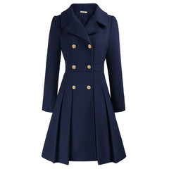 Women's Wool Coat | Double Breasted Notched Lapel A-Line Midi