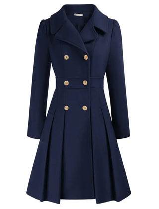 Women's Wool Coat | Double Breasted Notched Lapel A-Line Midi