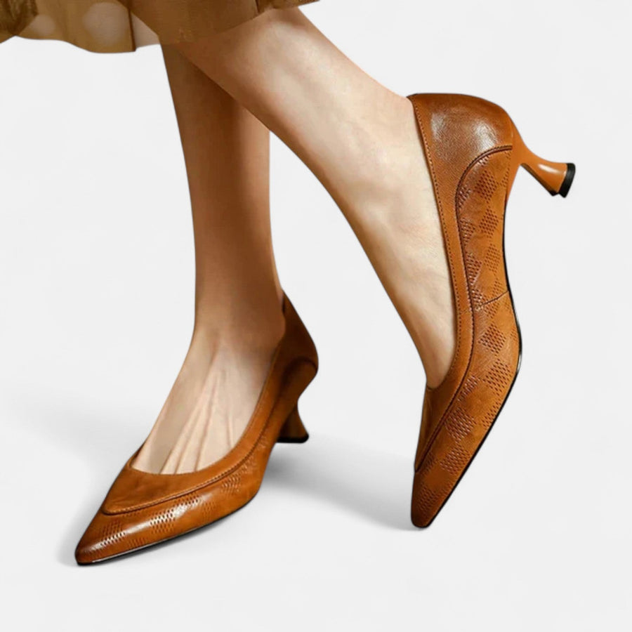 Women's Kitten Heels | Pointed Toe Leather Embossed