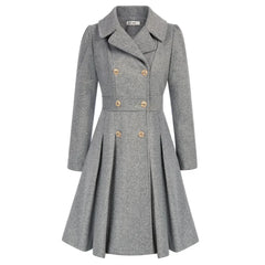 Women's Wool Coat | Double Breasted Notched Lapel A-Line Midi