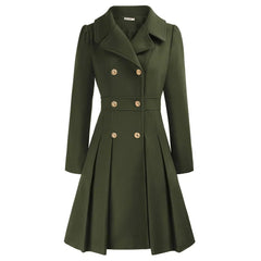 Women's Wool Coat | Double Breasted Notched Lapel A-Line Midi