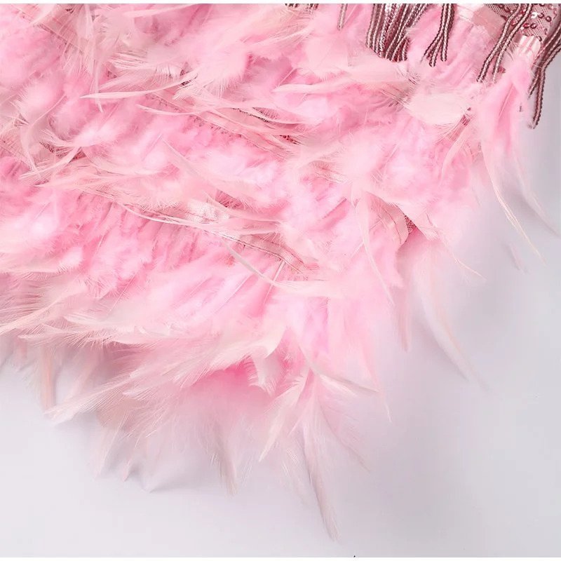 Women's Cocktail Dress | V-Neck Spaghetti Strap Mini Feather
