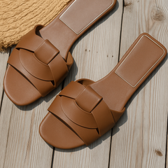 Women's Slide | Padded Criss-Cross Square Toe Flat