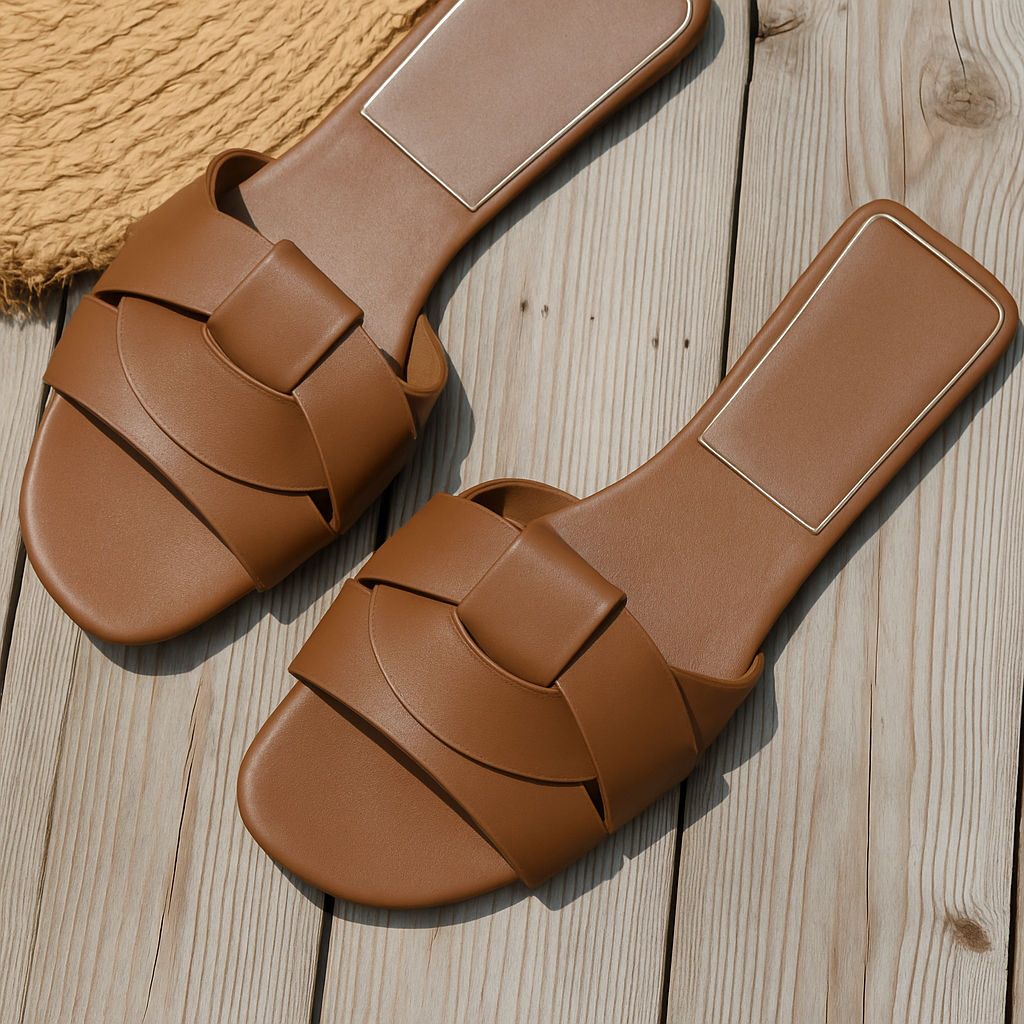 Women's Slide | Padded Criss-Cross Square Toe Flat