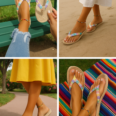 Women's Flip Flop | Braided Strap Flat Sole Textured Comfortable