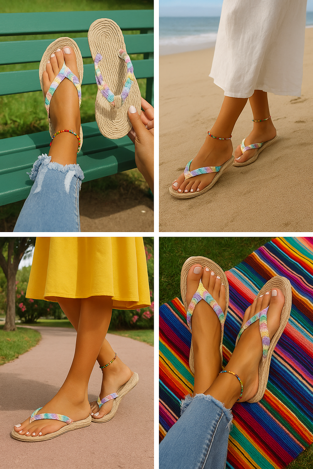 Women's Flip Flop | Braided Strap Flat Sole Textured Comfortable