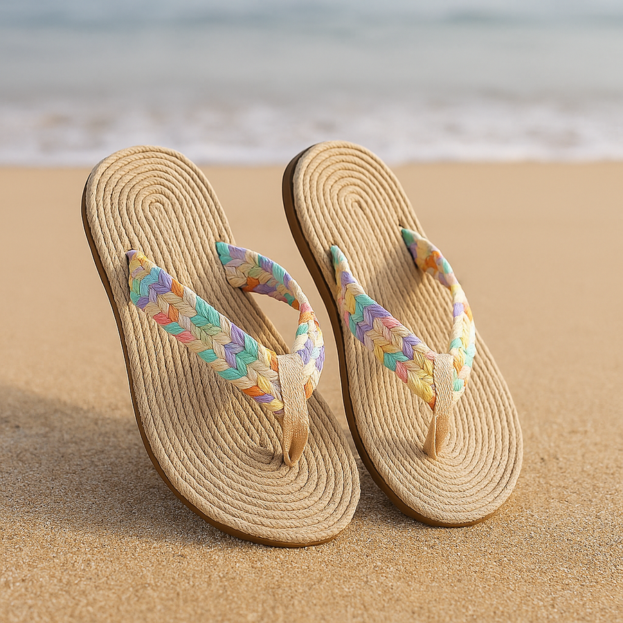 Women's Flip Flop | Braided Strap Flat Sole Textured Comfortable