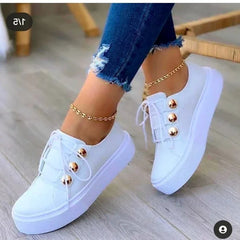 Women's Platform Sneakers | Lace-Up Round Toe Studded Upper