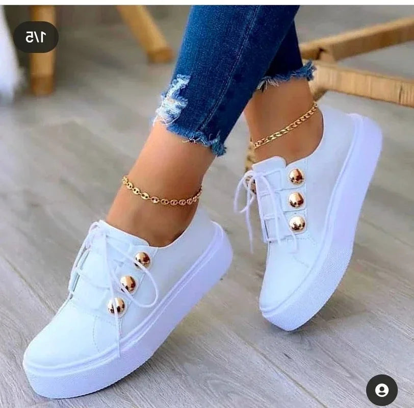Women's Platform Sneakers | Lace-Up Round Toe Studded Upper