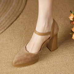 Women's Platform Heels | Rounded Toe Ankle Strap Buckle Block Heel
