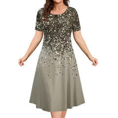 Women's Christmas Dress | Midi A-Line Round Neckline Short Sleeve