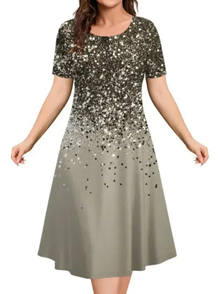 Women's Christmas Dress | Midi A-Line Round Neckline Short Sleeve