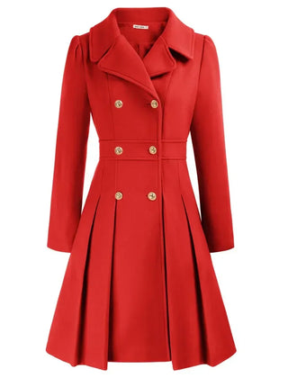 Women's Wool Coat | Double Breasted Notched Lapel A-Line Midi
