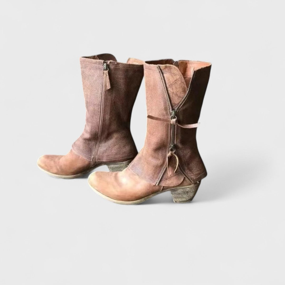 Women's Platform Boots | Mid-Calf Square Heel Suede