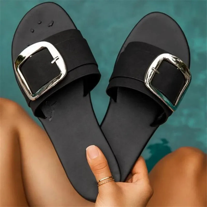 Women's Slide | Open Toe Buckle Strap Canvas