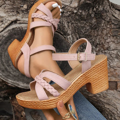 Women's Platform Sandals | Braided Straps Ankle Buckle Open Toe