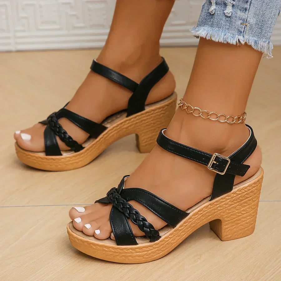 Women's Platform Sandals | Braided Straps Ankle Buckle Open Toe