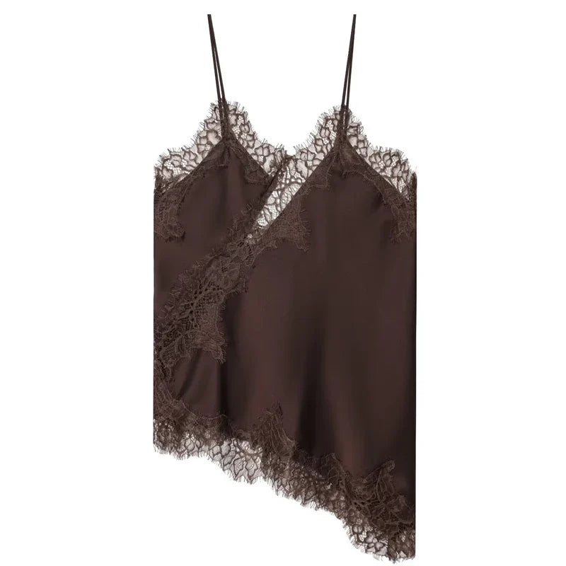 Women's Lace Cami | V Neck Satin Asymmetrical Hem Adjustable Straps