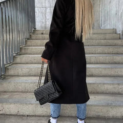 Women's Long Winter Coat | Lapel Collar Button Front Midi Length