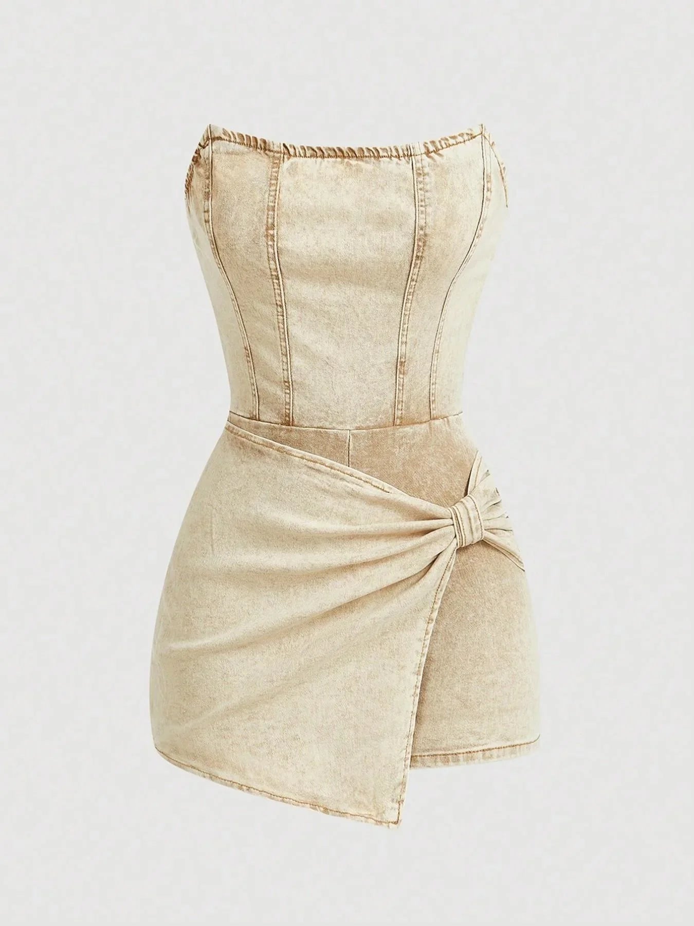 Women's Denim Dress | Strapless Tube Neckline Wrap Front Asymmetric