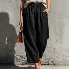 Women's Linen Pants | Wide Leg Relaxed Fit Elastic Waist