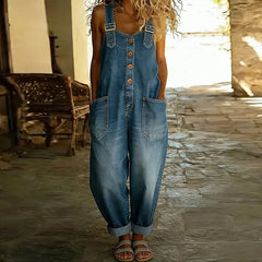 Women's Denim Overall | Button Front Adjustable Straps Relaxed Fit