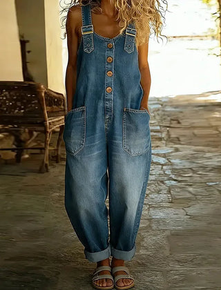 Women's Denim Overall | Button Front Adjustable Straps Relaxed Fit