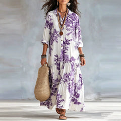 Women's Floral Maxi Dress | Button-Front Collar Maxi