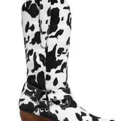 Women's Cowboy Boots | Cow Print Pointed Toe Block Heel