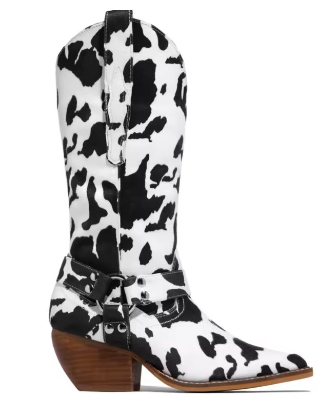 Women's Cowboy Boots | Cow Print Pointed Toe Block Heel