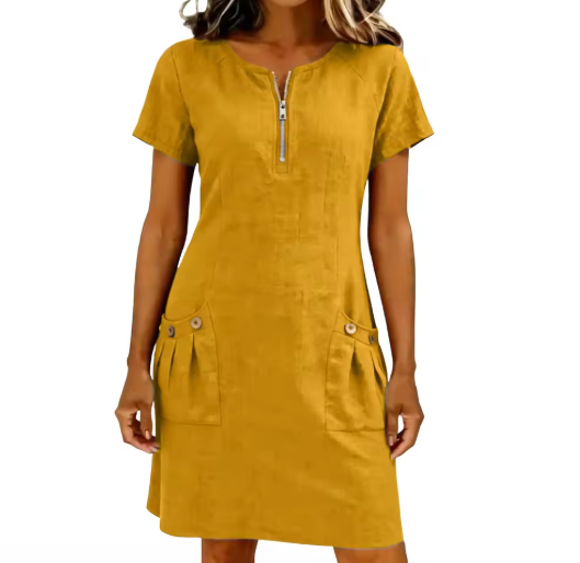 Women's Summer Dress | V-Neck Short Sleeve Pocket
