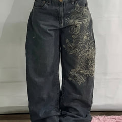 Women's Baggy Jeans | Wide Leg Denim High-Rise Graphic Print